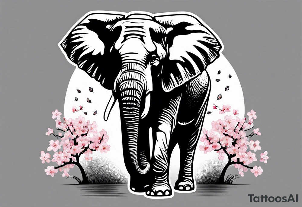 Elephant with cherry blossom tree tattoo idea