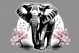 Elephant with cherry blossom tree tattoo idea