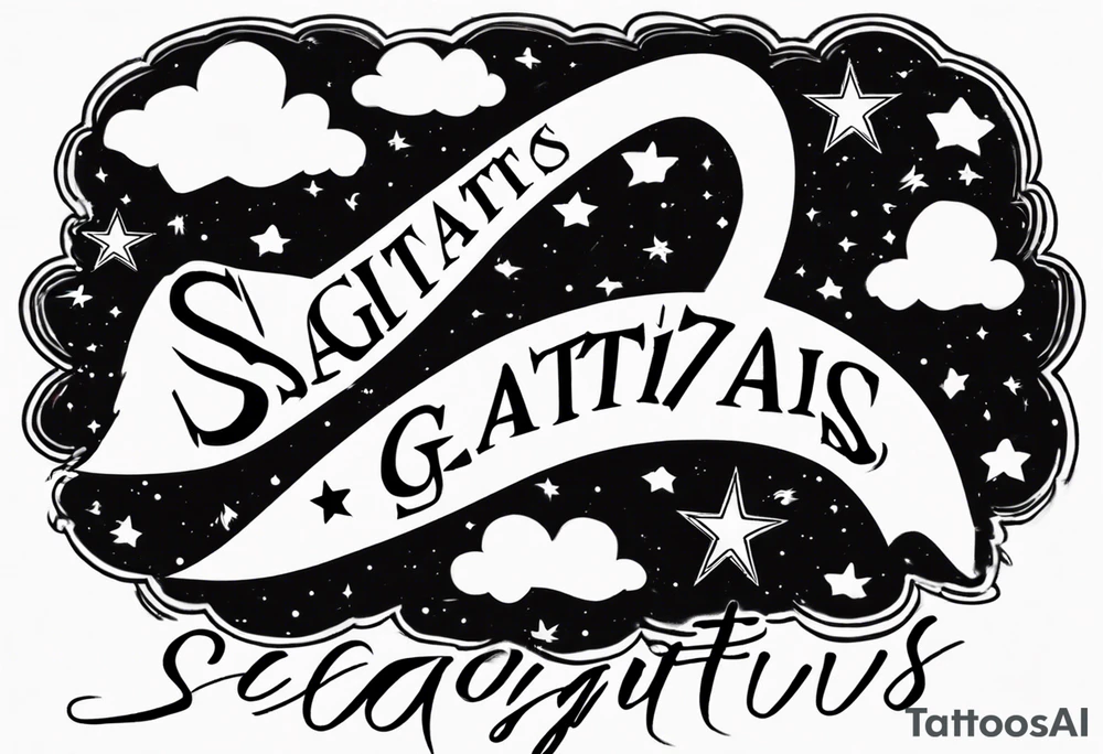 a cloud with the stars and the word sagittarius with the date 12.08.05 tattoo idea