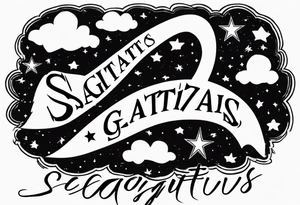 a cloud with the stars and the word sagittarius with the date 12.08.05 tattoo idea