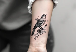 Bird with wildflowers coming out of tail tattoo idea