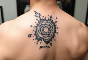 3d galaxy coming out of skin with genesis 2:7 written tattoo idea