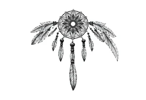 native dreamcatcher with flowing feathers and sacred beads tattoo idea