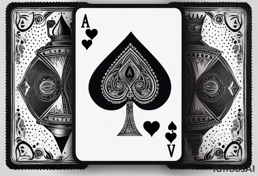 one playing card with both queen of hearts and king of spades in extreme minimalistic  style tattoo idea