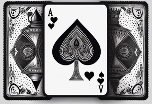 one playing card with both queen of hearts and king of spades in extreme minimalistic  style tattoo idea