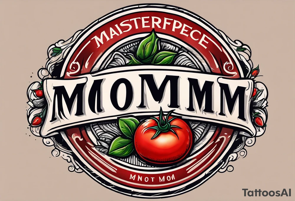 Red tomato with a mom banner around it tattoo idea