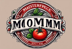 Red tomato with a mom banner around it tattoo idea