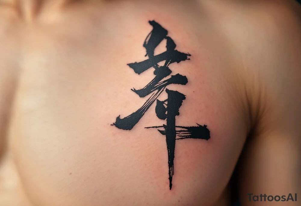 黑 (hēi, “black”) in bold black brushstroke represents mystery and strength, often combined with a dragon tattoo. tattoo idea