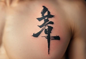 黑 (hēi, “black”) in bold black brushstroke represents mystery and strength, often combined with a dragon tattoo. tattoo idea