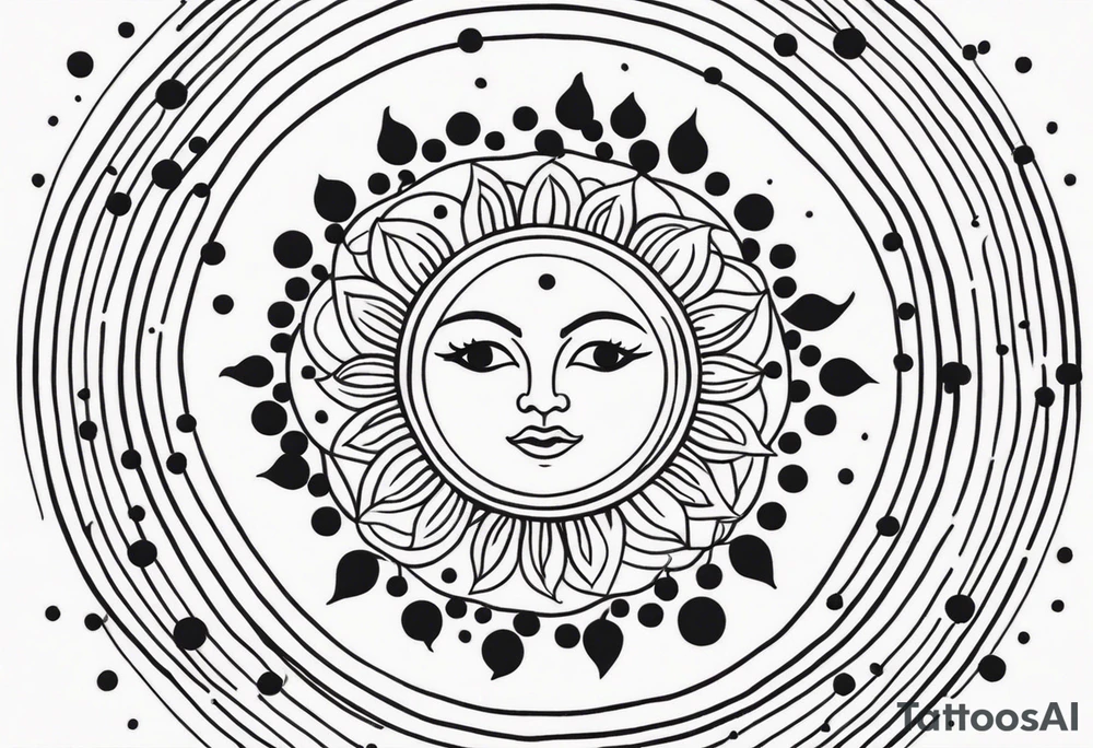 simple sun made of black dots and circles tattoo idea
