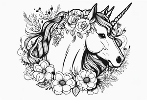 Floral mane – Unicorn with flowers and vines. tattoo idea