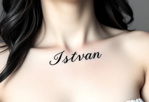 A tattoo of a woman's name in a delicate font under her breast on her ribcage - Istvan tattoo idea