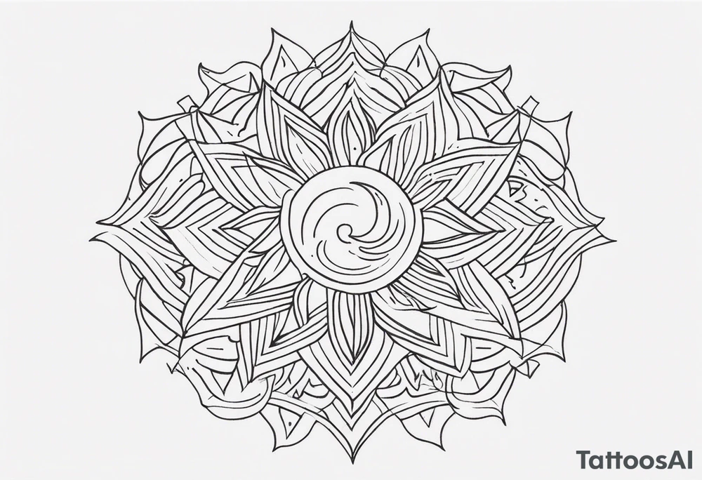 a mixture of minimalist/fine line/tribal tattoo design that is mainly minimalist with fine lines. unique Design of the sun that resembles a connection to the sun. It further resembles the sun's energy. Make it simple to draw and focus on the rays of sunshine

i dont want the entire sun. no flower shape. unique shape. no face tattoo idea