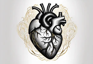 Realistic Anatomical heart with gold sealant lines tattoo idea