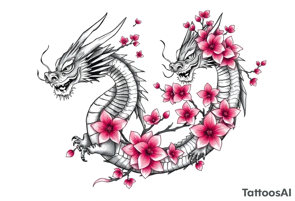 Dragons with cherry blossoms tattoo idea