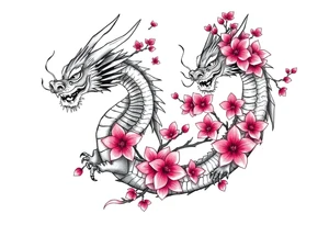 Dragons with cherry blossoms tattoo idea