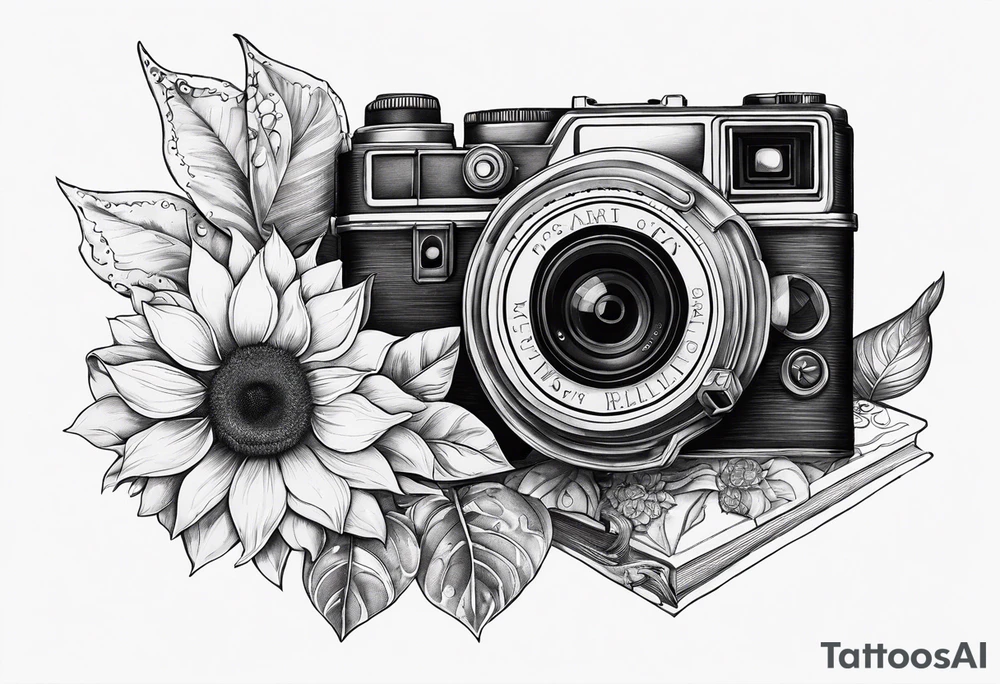 sunflower, camera, fish, flower rose tattoo idea