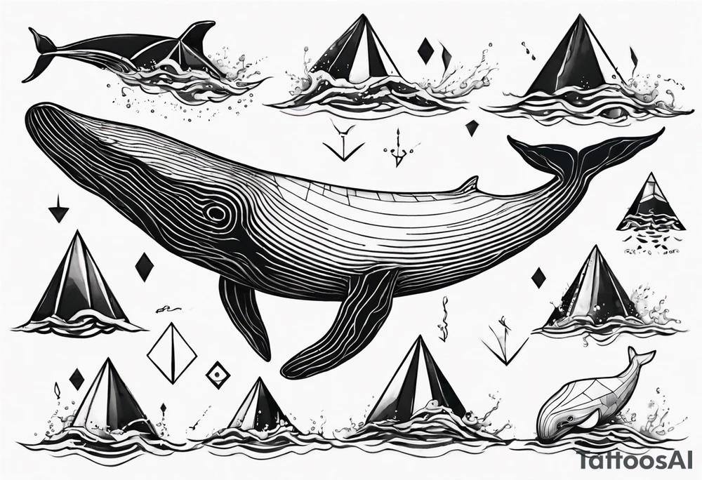 Geometric whale coming out of water tattoo idea