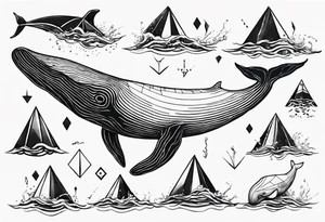 Geometric whale coming out of water tattoo idea
