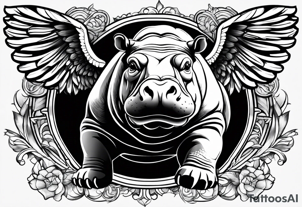 Hippopotamus with wings tattoo idea