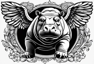 Hippopotamus with wings tattoo idea