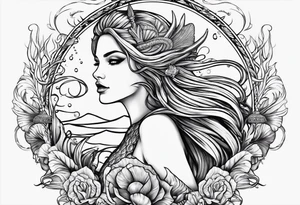 mystical mermaid
 trident underwater tattoo idea