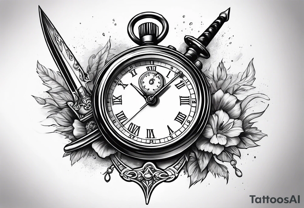 Stopwatch hanging from  a sword tattoo idea