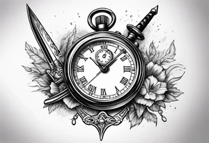 Stopwatch hanging from  a sword tattoo idea