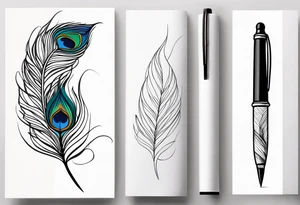 pen intertwined with peacock feather tattoo idea