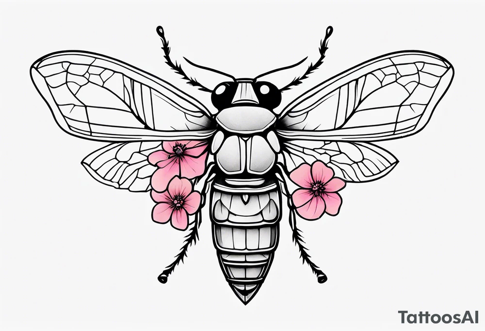 Neo traditional Cicada and pink flower tattoo idea