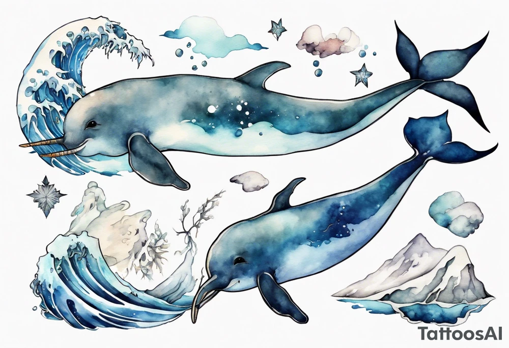 a narwhal in the arctic tattoo idea