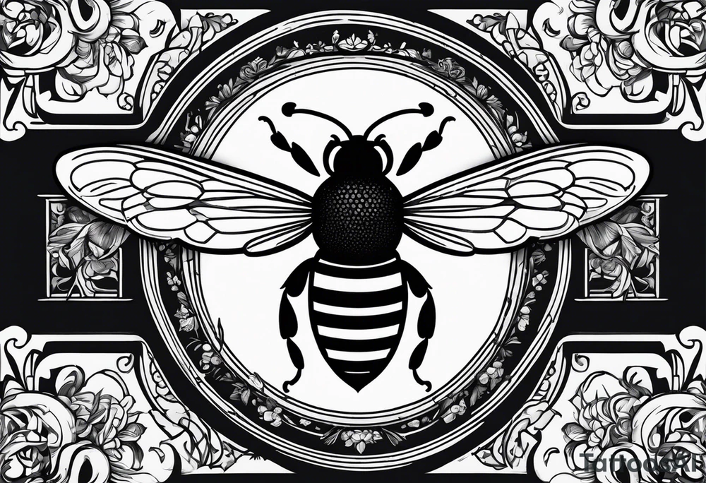 a bee inside of a emblem, like a family blazon
think like Louis XIV tattoo idea