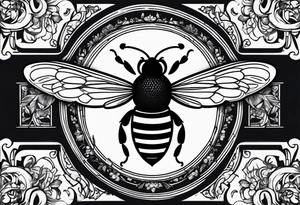 a bee inside of a emblem, like a family blazon
think like Louis XIV tattoo idea