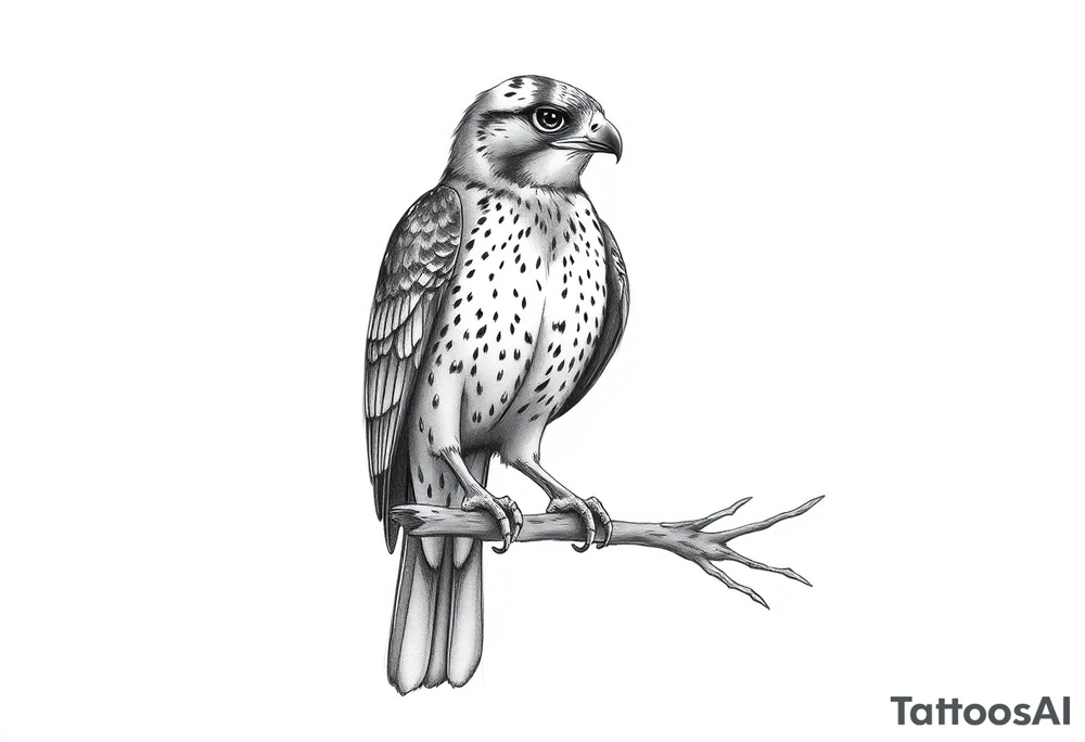 Sparrowhawk sitting on a branch tattoo idea