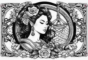 with lady juctice emblem a sword and a scale tattoo idea