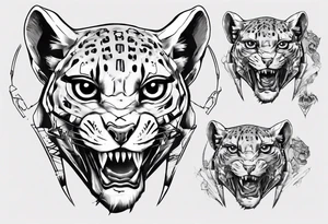 cybernetic ocelot full body teeth showing tattoo idea