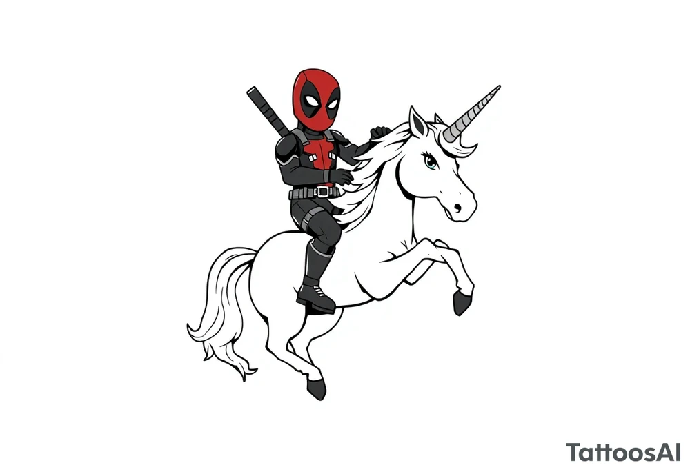 Deadpool riding unicorn tattoo idea