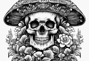 Mushroom, plant, skull, angel numbers tattoo idea