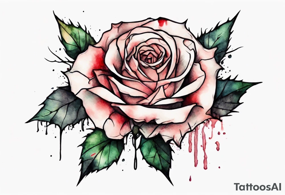 a bleeding watercolor rose, with Jesus' crown of thorns as the stem, simple, one line tattoo idea