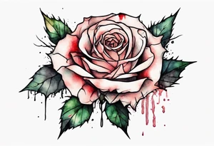 a bleeding watercolor rose, with Jesus' crown of thorns as the stem, simple, one line tattoo idea