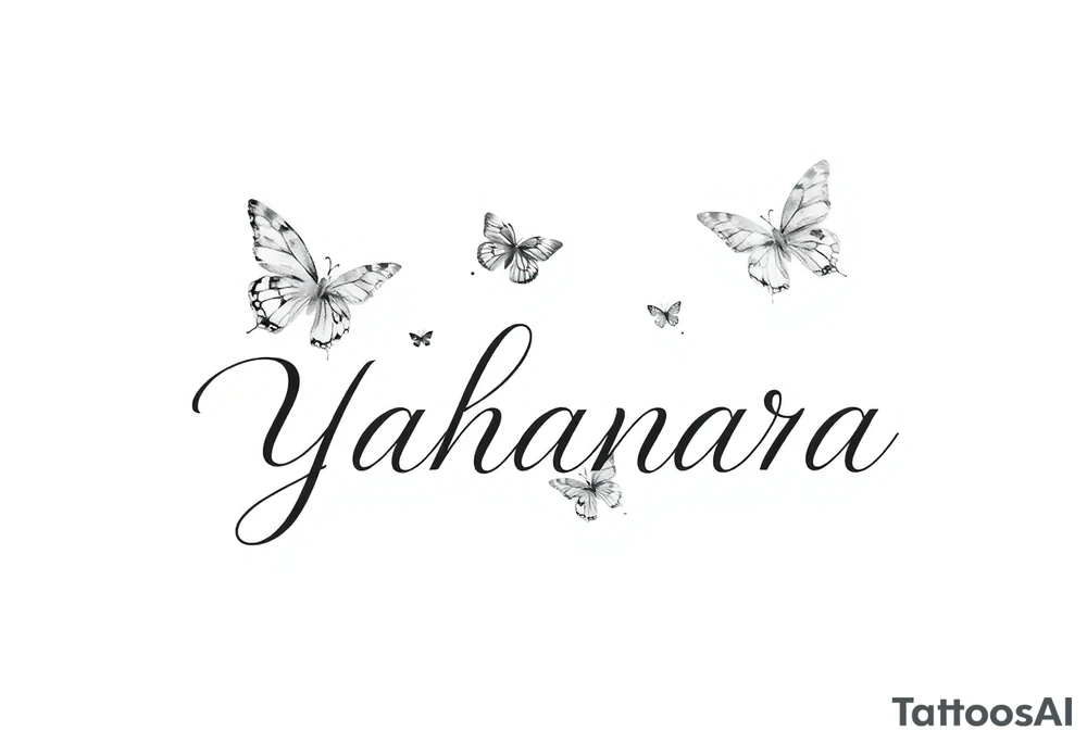 Name YAHANARA with butterflies tattoo idea