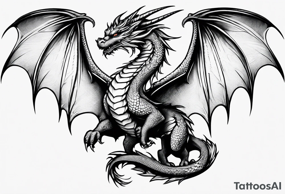 Mother dragon and 3 baby dragons wings spread tattoo idea