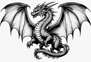 Mother dragon and 3 baby dragons wings spread tattoo idea