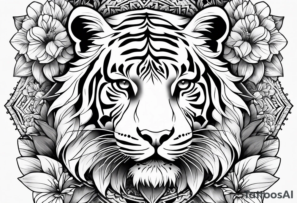 Tiger mandala flowers tattoo idea