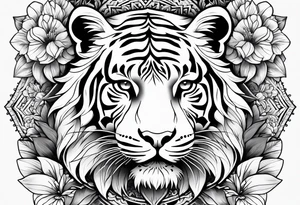 Tiger mandala flowers tattoo idea