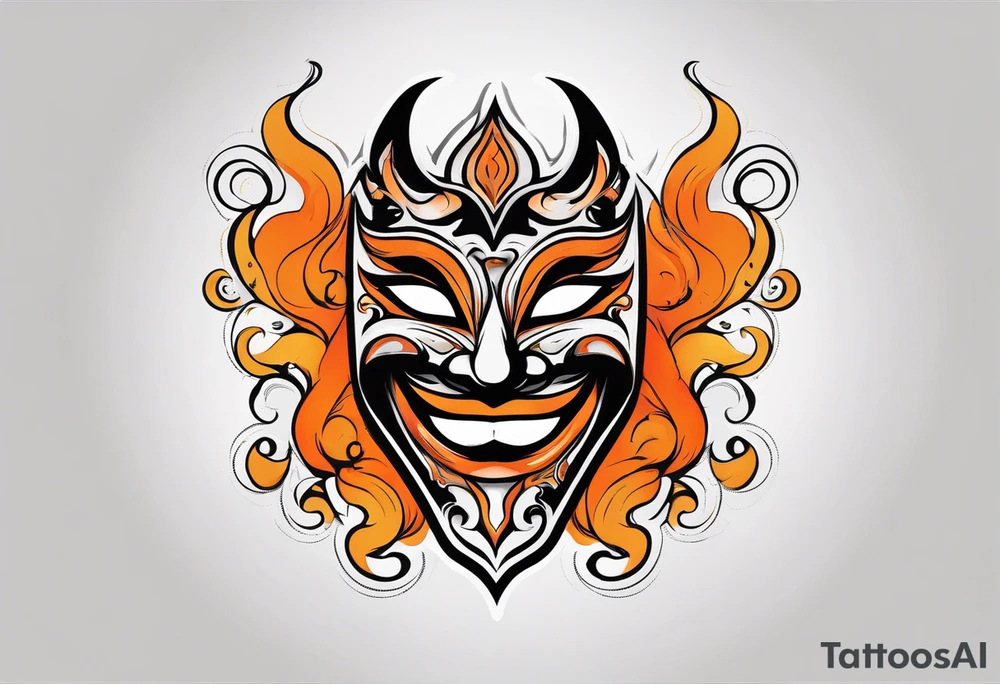 Laughing Male masquerade mask with orange and black smoke tattoo idea