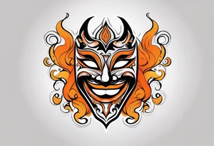 Laughing Male masquerade mask with orange and black smoke tattoo idea