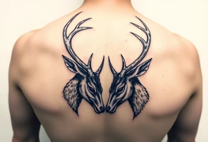 Two deer fighting with intertwined antlers tattoo idea