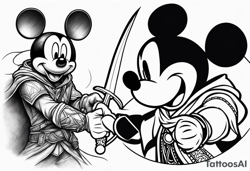 mickey mouse as assassins creed with hidden blade tattoo idea