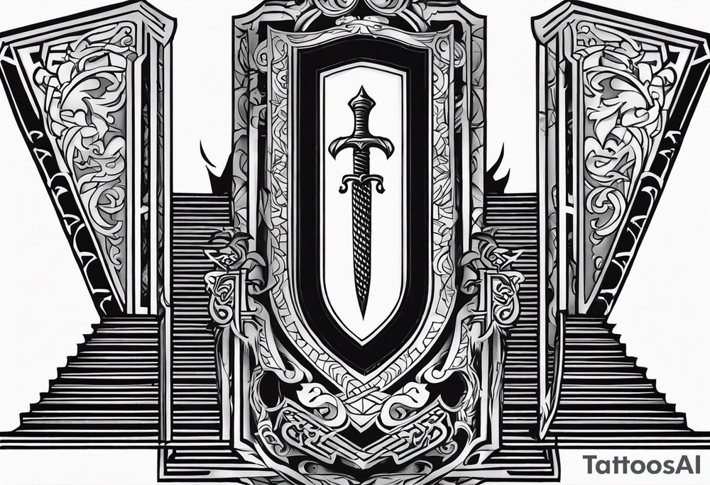 Valhalla sword shield stairs tattoo idea